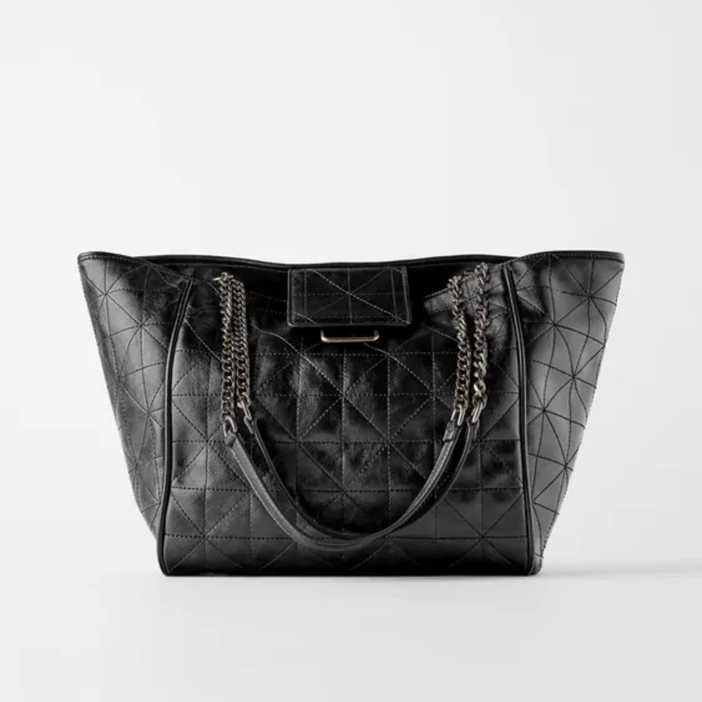 Zara Black Rocker Soft Shopper Tote Bag